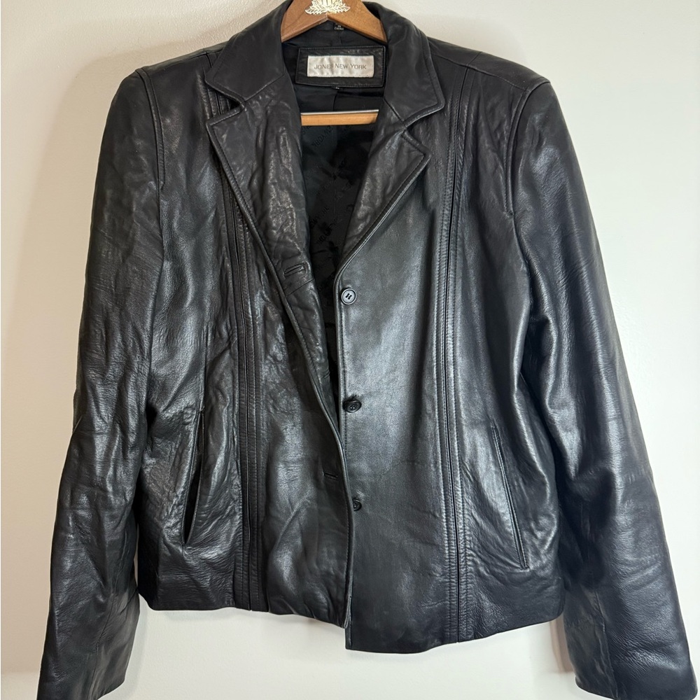 Jones New York Black Leather Women's Jacket button up jacket size large